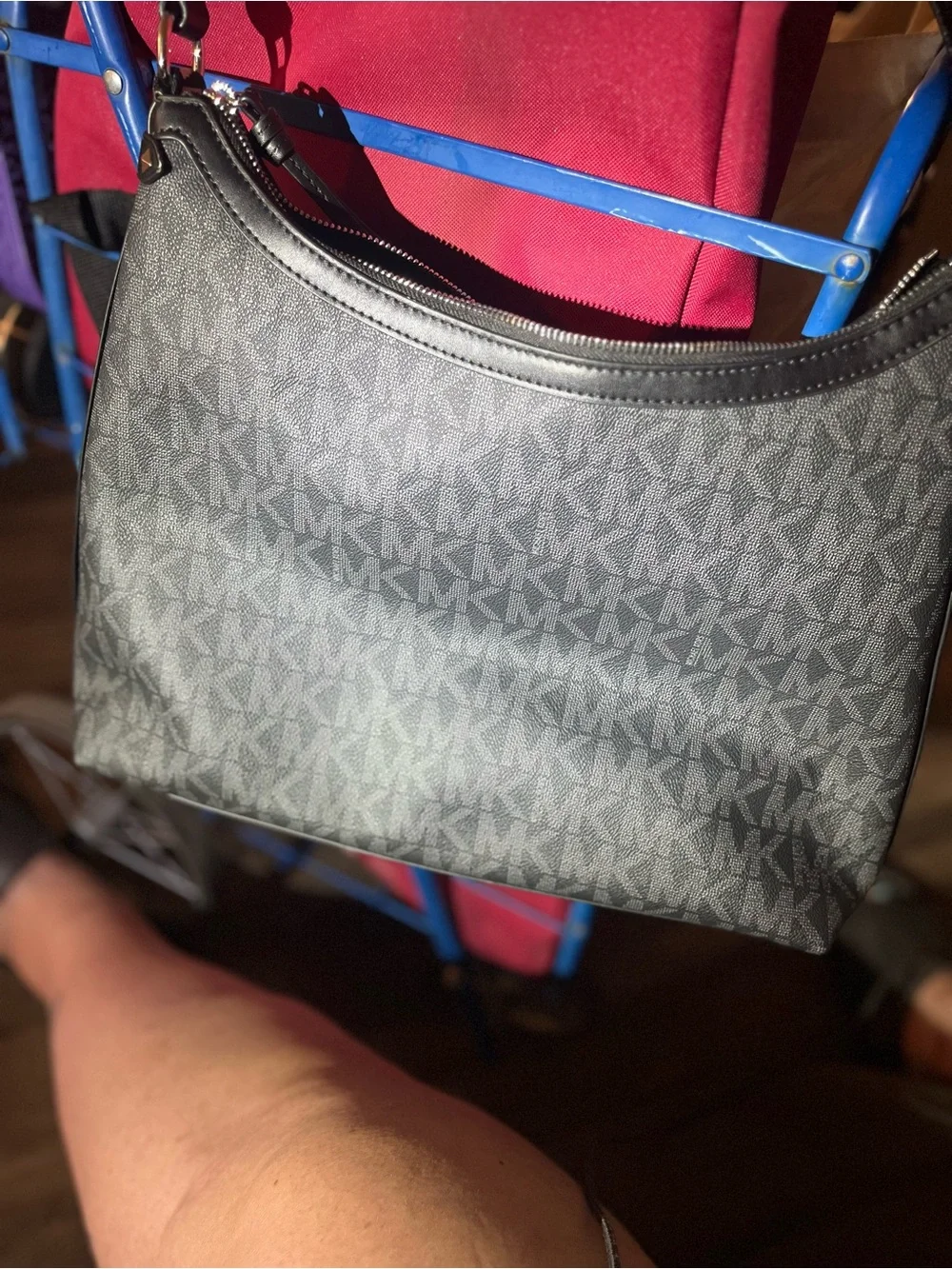 Michael Kors Gray/Black MK Monogram Shoulder Bag